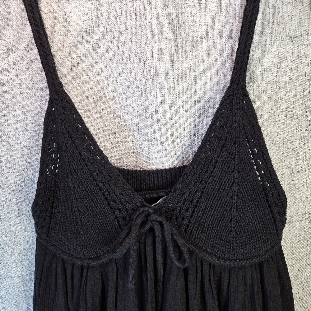 Zara Womens Black Babydoll Crochet Bodice Ruffled Layers XS Mini Dress NWT Boho